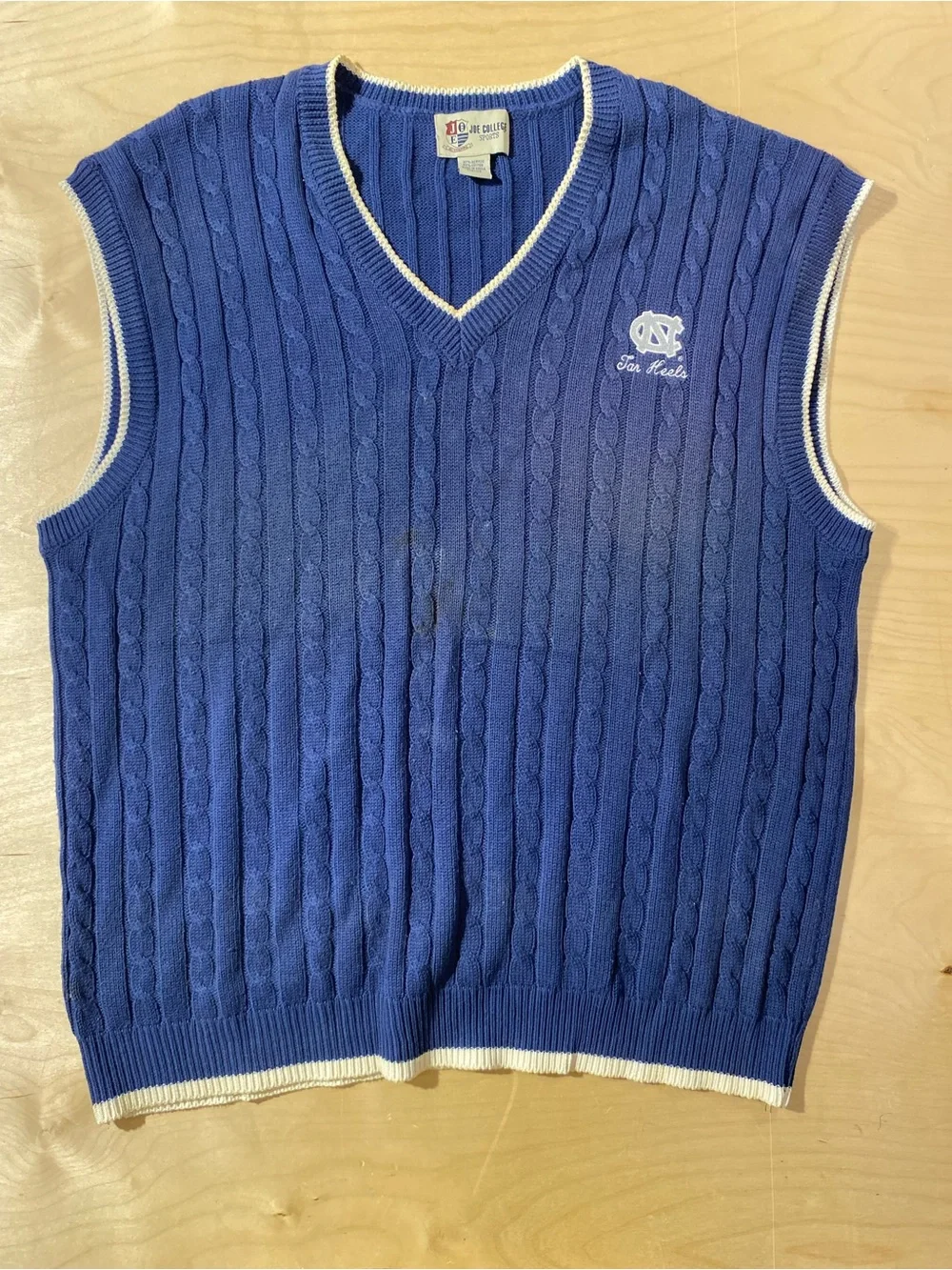 Joe College Sports UNC Blue Cable-Knit V-Neck Sweater Vest 2XL (SX)